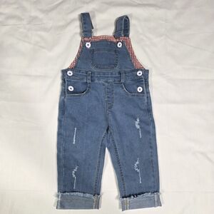 Kidscool Space Charming Girls  Denim Overalls with Red Accents